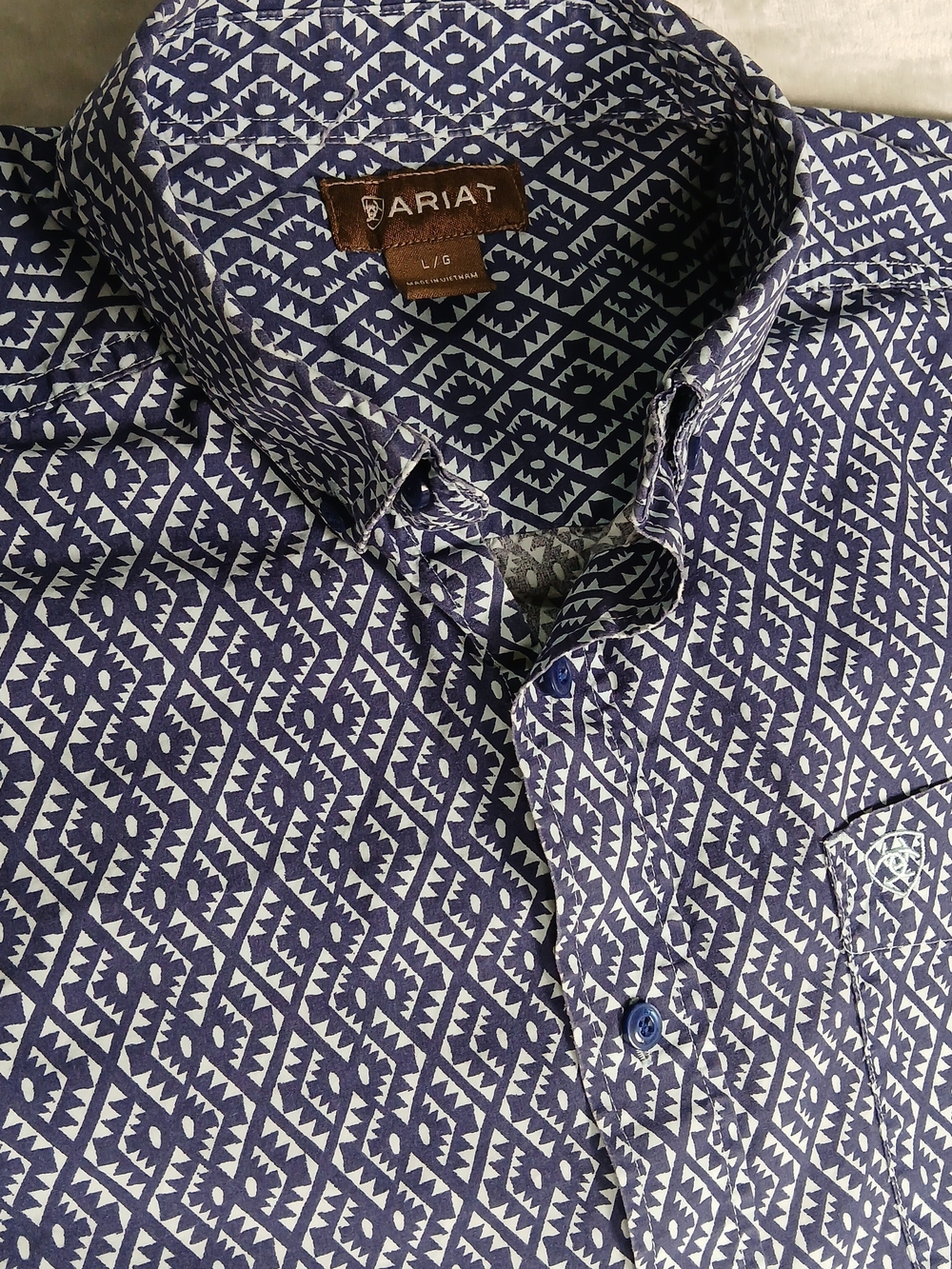 Ariat Button Down Shirt L Men's Short Sleeve Geometric Aztec Western